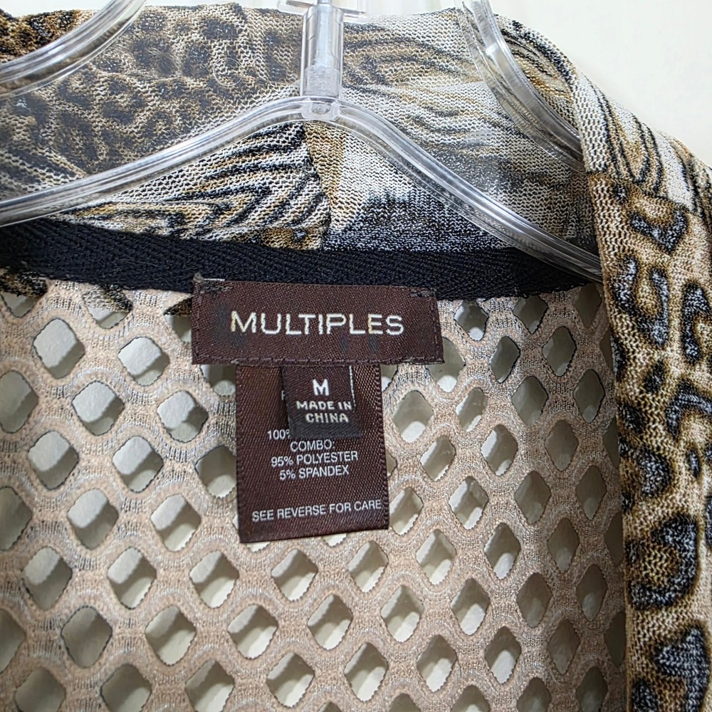 Multiples Womens Vest Animal Print Mesh Draped Open Front Sleeveless Brown Sz M - Picture 2 of 13